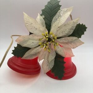 Vintage MCM Christmas Bell Light Cluster, 2 Red Bells with White Poinsettia